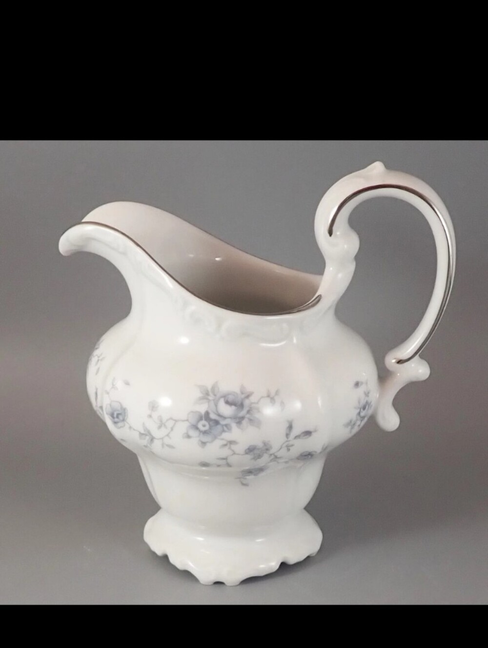 Johann Haviland Bavaria Germany Creamer Blue Gray Floral Platinum Trim Porcelain